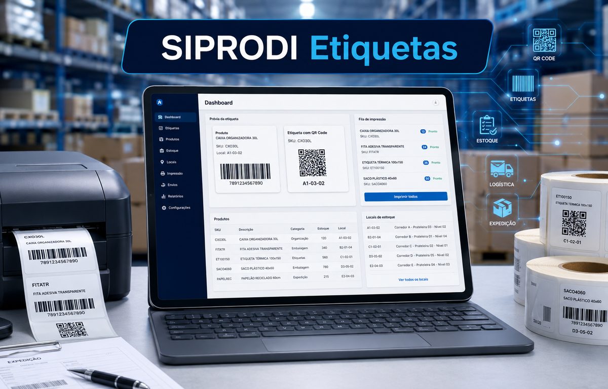 Ilustração do SIPRODI Etiquetas para estoque, expedição e Mercado Livre
