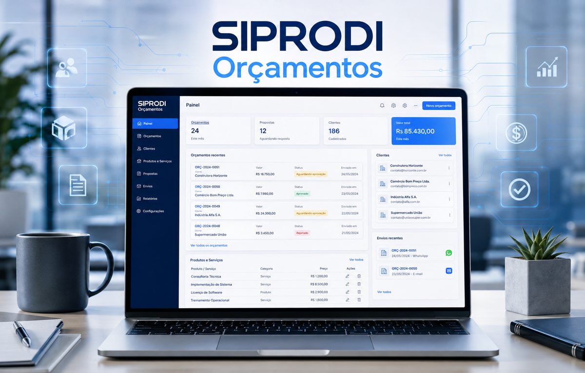 Tela ilustrativa do SIPRODI Orçamentos