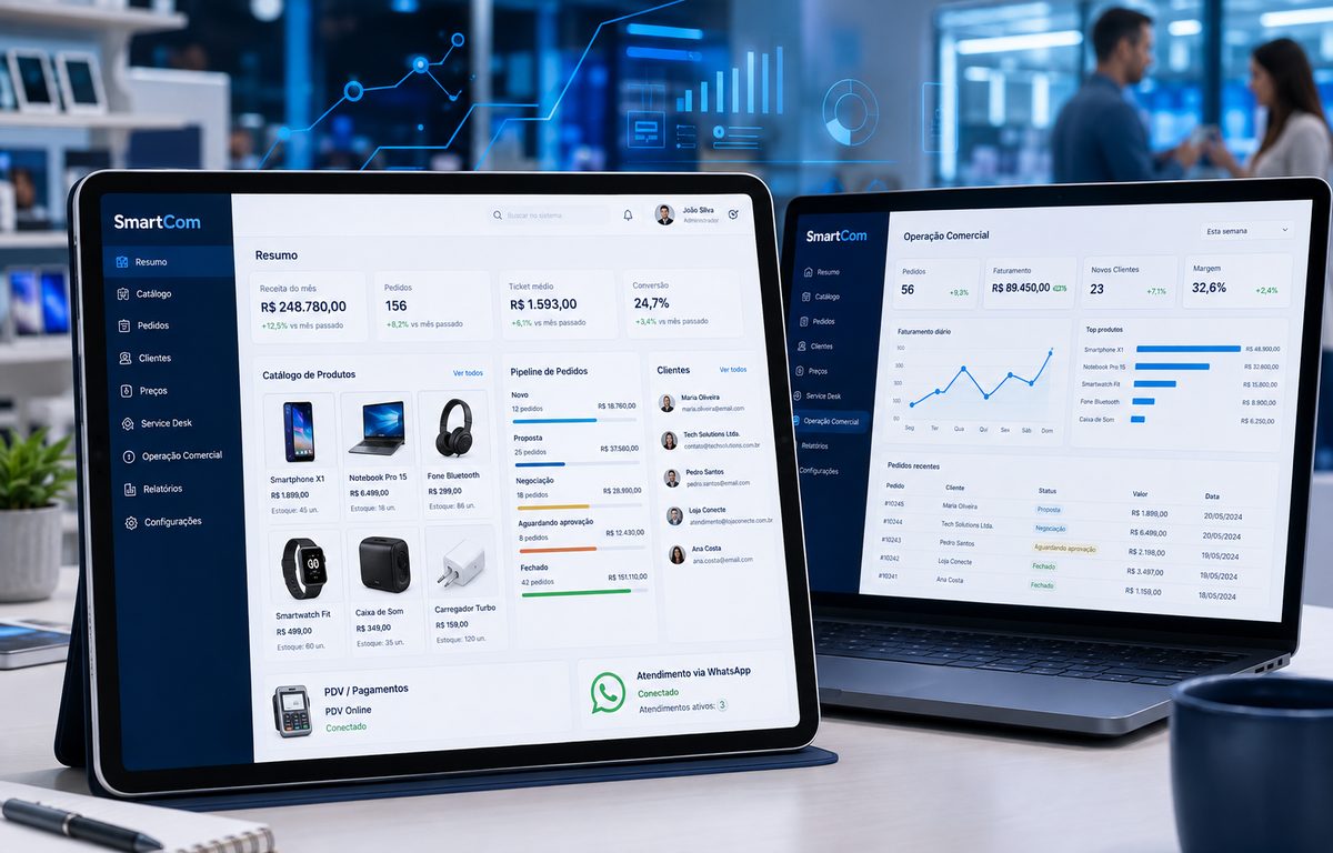 Dashboard ilustrativo do SmartCom